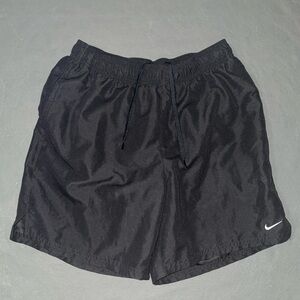 Nike Running Shorts Mens Large Black Mesh Lined Side Slit Drawstring Waist Logo